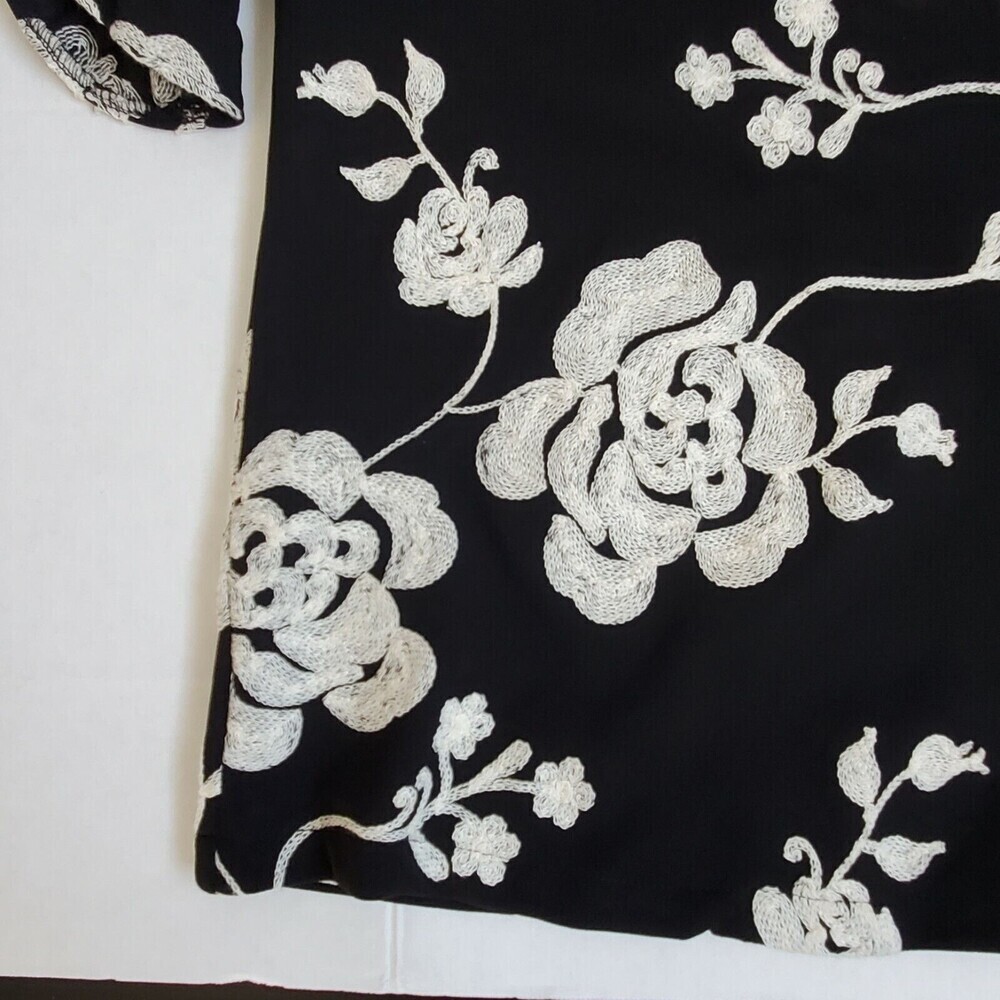 Beige Eci Roses Blouse Embroidered Womens‎ XL Flare Sleeves Party Black - Picture 6 of 13